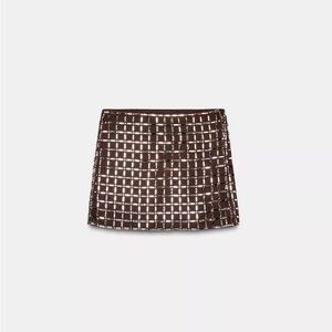 Zara Brown Sparkly Mirrory Grid Mini Skirt